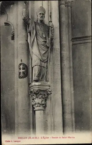 Ak Bruley Meurthe et Moselle, l'Église , Statue Saint Martin