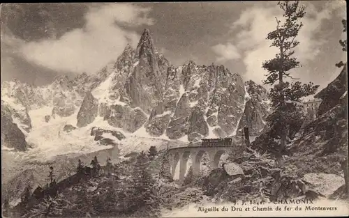 Ak Chamonix Mont Blanc Haute Savoie, Aiguille du Dru, Chemin de fer du Montenvers