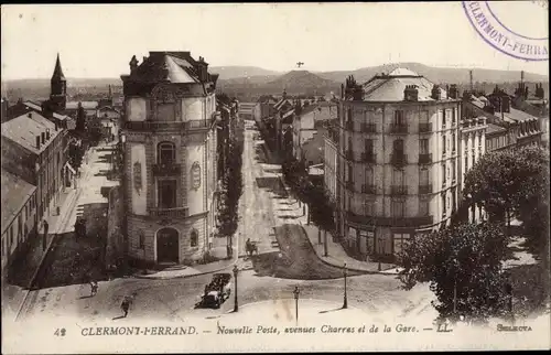 Ak Clermont Ferrand Puy de Dôme, Nouvelle Poste, avenues Charras et de la Gare