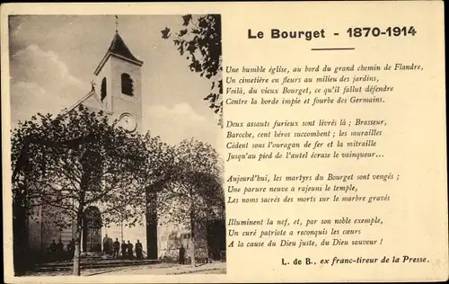 Ak Bourget Savoie, Église, Gedicht, Le Bourget 1870-1914, I. WK