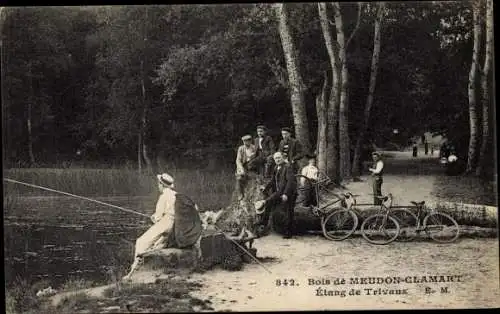 Ak Meudon Clamart Hauts de Seine, Étang de Trivaux, Fahrräder, Angler