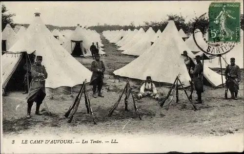 Ak Auvours Champagné Sarthe, le Camp d'Avours, Tentes, Soldats