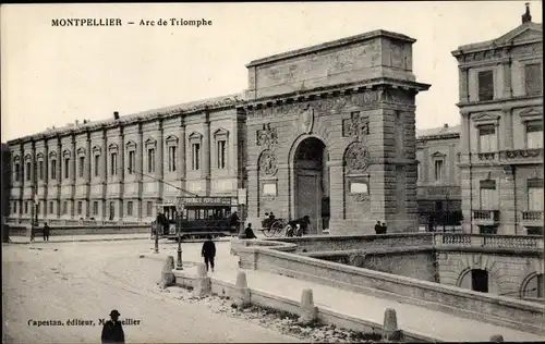 Ak Montpellier Hérault, Arc de Triomphe, Tramway