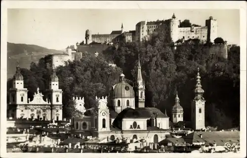 Ak Salzburg in Österreich, Blick über die Kirchen der Stadt zur Hohensalzburg