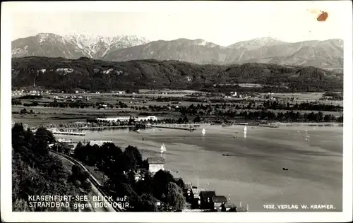 Ak Klagenfurt am Wörthersee Kärnten, Strandbad gegen Hochobir