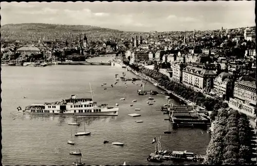 Ak Zürich Stadt Schweiz, Panorama, Dampfer, Hafen