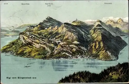 Ak Rigi Schwyz, Blick vom Bürgenstock zur Rigi Kulm