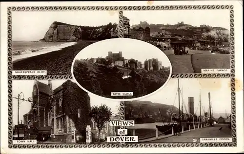 Ak Dover Kent England, Town Hall, Granville Docks, Marine Parade, Shakespeare Cliff, Castle