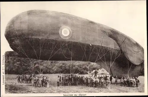 Ak Saucisse au depart, französischer Militärballon