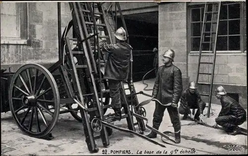 Ak Pompiers, La base de la grande echelle, Feuerwehr, Leiter