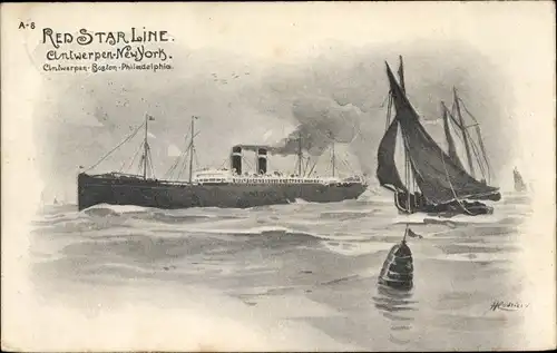 Künstler Ak Dampfer der Red Star Line, Linie Antwerpen New York
