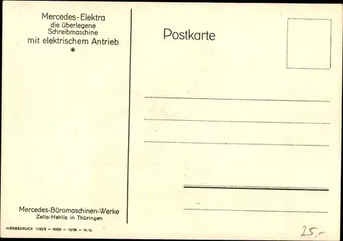 Künstler Ak Cay, A. M., Reklame, Mercedes Elektra Schreibmaschine mit elektrischem Antrieb, Teufel