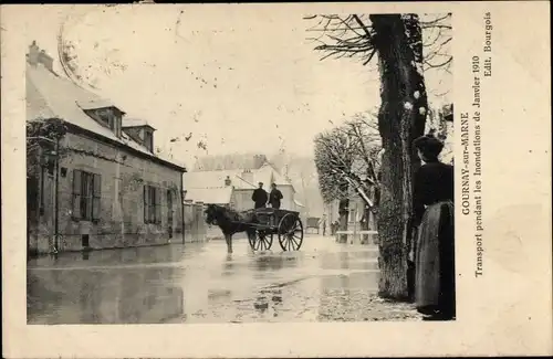 Ak Gournay sur Marne Seine Saint Denis, Transport pendant les Inondations de Janvier 1910