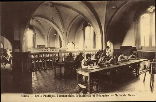 Ak Reims Marne, Ecole Pratique, Commerciale, Industrielle et Menagere, Salle de Dessin