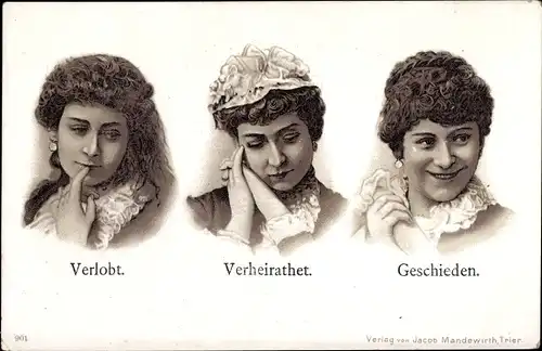 Litho Verlobt, Verheiratet, Geschieden, Frauenportraits