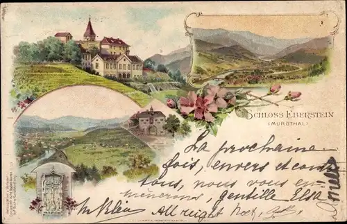 Litho Gernsbach im Schwarzwald, Schloss Eberstein, Landschaft