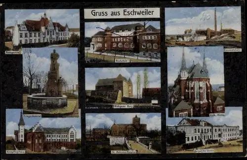 Ak Eschweiler Nordrhein Westfalen, Realschule, Bergwerks Verein, Kirche, Hospital, Amtsgericht