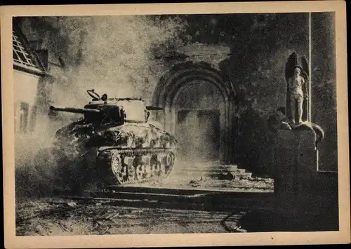 Ak Scheibenhardt in der Pfalz, Char francais, französischer Panzer in der Stadt 1945