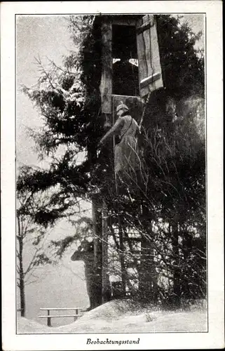 Ak Beobachtungsstand, deutscher Soldat, Winter, I WK