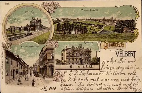 Litho Velbert im Rheinland, Bahnhof, Gleisseite, Friedrichstraße, Rathaus, Totalansicht