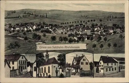 Ak Sulzheim Rheinhessen, Gasthaus, Kirche, Totalansicht