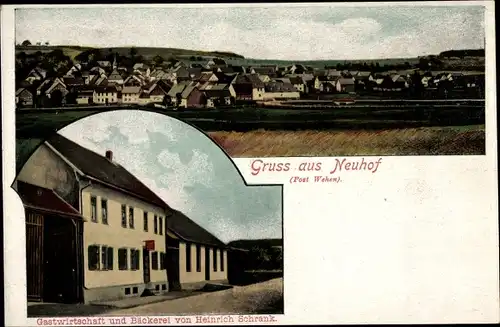 Ak Neuhof Taunusstein in Hessen, Gastwirtschaft und Bäckerei, Totalansicht