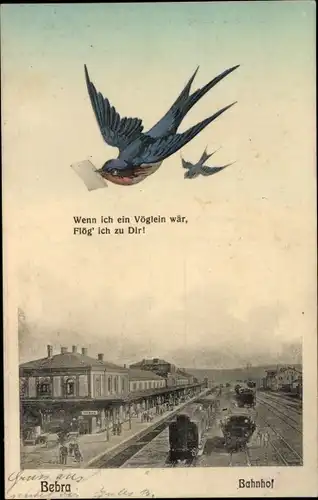 Ak Bebra an der Fulda Hessen, Schwalben, Bahnhof, Gleisseite