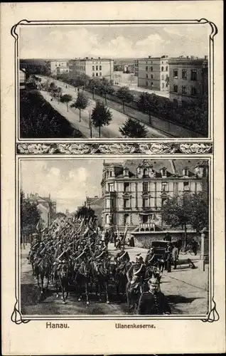Ak Hanau am Main, Ulanenkaserne, marschierende Soldaten in Uniformen