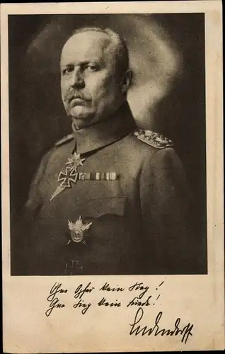 Ak General Erich Friedrich Wilhelm Ludendorff, Ohne Opfer kein Sieg, Ludendorff Spende, Orden