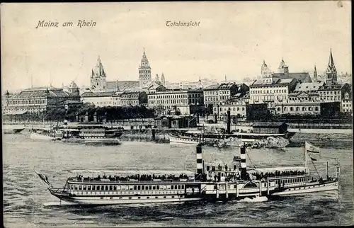 Ak Mainz am Rhein, Totalansicht, Rheindampfer