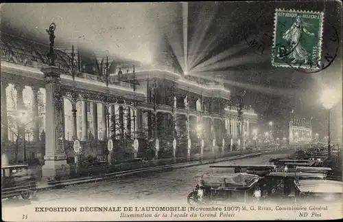 Ak Paris, Exposition Decennale de l'Automobile 1907, Illumination de la Facade du Grand Palais