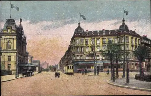 Ak Mainz am Rhein, Bahnhofsplatz, Straßenbahn