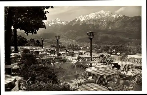 Ak Bad Reichenhall in Oberbayern, Terrasse Bergwirtshaus Am Schroffen, Zwiesel und Hochstaufen