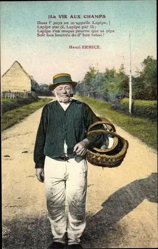 Ak Normandie, Mann in Tracht, Korb, La Vie aux Champs