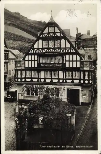 Ak Assmannshausen Rüdesheim am Rhein, Bauernschänke, Fachwerkhaus