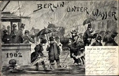 Künstler Ak Berlin Mitte, Friedrichstraße unter Wasser