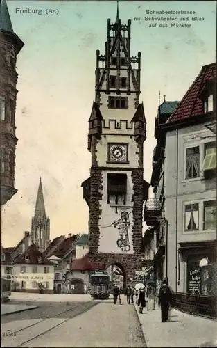 Ak Freiburg im Breisgau, Schwabentor, Münsterturm