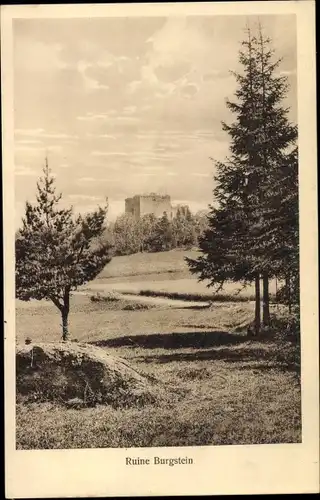 Ak Burgstein Weischlitz im Vogtland, Ruine Burgstein, Totale mit Landschaft
