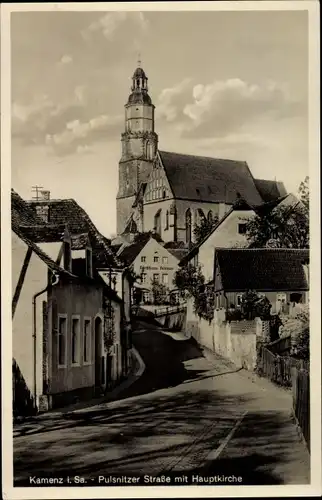 Ak Kamenz in Sachsen, Pulsnitzer Straße mit Hauptkirche