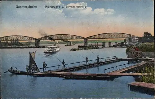 Ak Germersheim am Rhein, Rheinbrücke und Schwimmschule