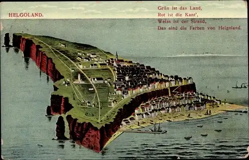 Ak Helgoland, Nordseeinsel, Fliegeraufnahme von der gesamten Insel