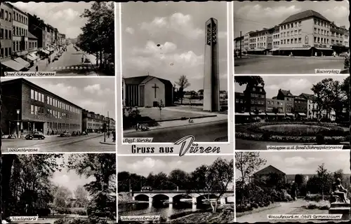 Ak Düren im Rheinland, Kaiserplatz, Stadtpark, Johannesbrückd, Park, Stift Gymnasium