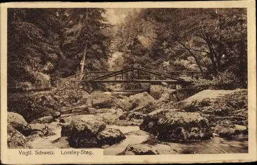 Ak Jocketa Pöhl Vogtland, Der Loreley Steg im Treibtal, Brücke