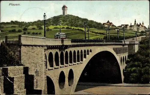 Ak Plauen im Vogtland, Blick auf die Brücke, Ort im Hintergrund