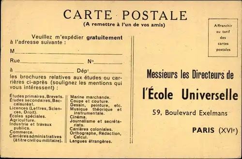 Ak Paris XVI Passy, Ecole Universelle, bâtiment principal