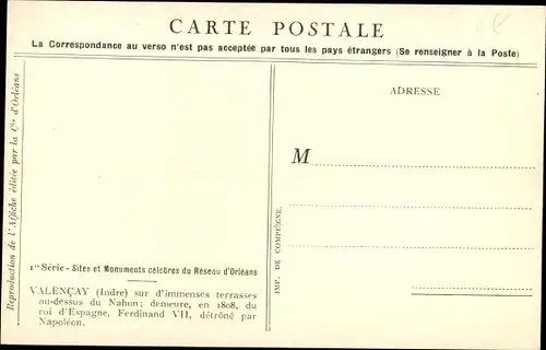 Künstler Ak Valencay Indre, Le Chateau, Chemin de fer de Paris a Orleans, Circuit Automobile, Wappen