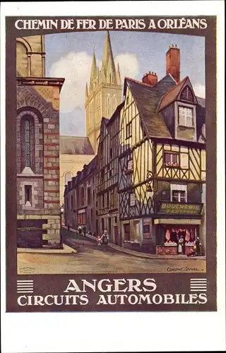 Künstler Ak Duval, C., Angers Maine et Loire, Circuits Automobiles, Grande ville sur la Maine