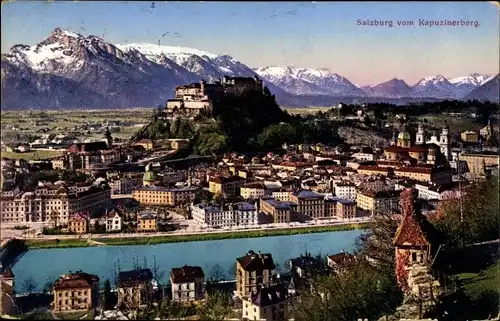 Ak Salzburg in Österreich, Blick vom Kapuzinerberg auf die Stadt