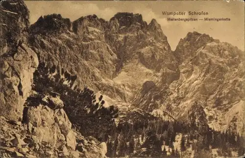Ak Ehrwald in Tirol, Wampeter Schrofen, Marienbergspitzen, Miemingerkette