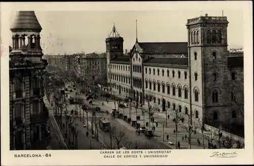 Ak Barcelona Katalonien Spanien, Calle de Cortes y Universidad